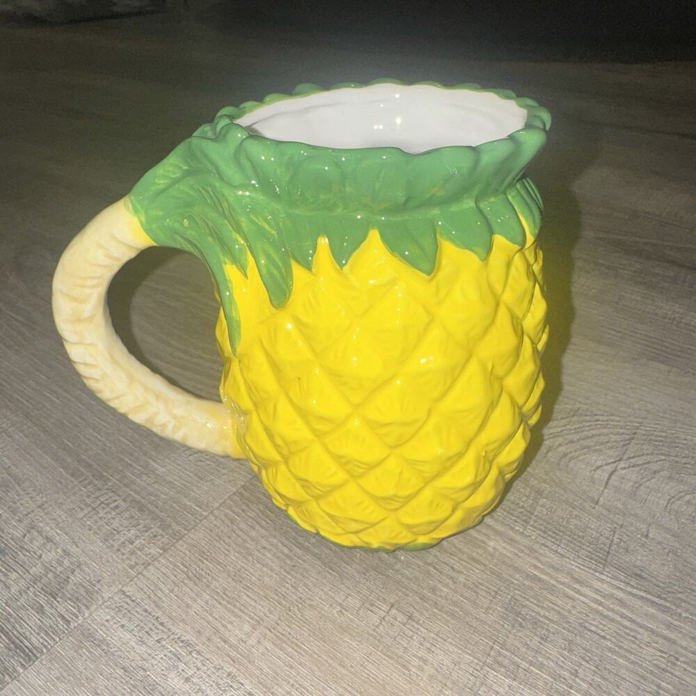 Hobby Lobby Pineapple Ceramic Mug Tropical Yellow Green 3D Fruit Cup NWT